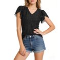 thumbnail image 4 of Craaazy Womens Plus Size Shimmer V Neck T-Shirt with Ruffle Flutter Sleeves Solid Color Top for Casual Occasions, 4 of 7