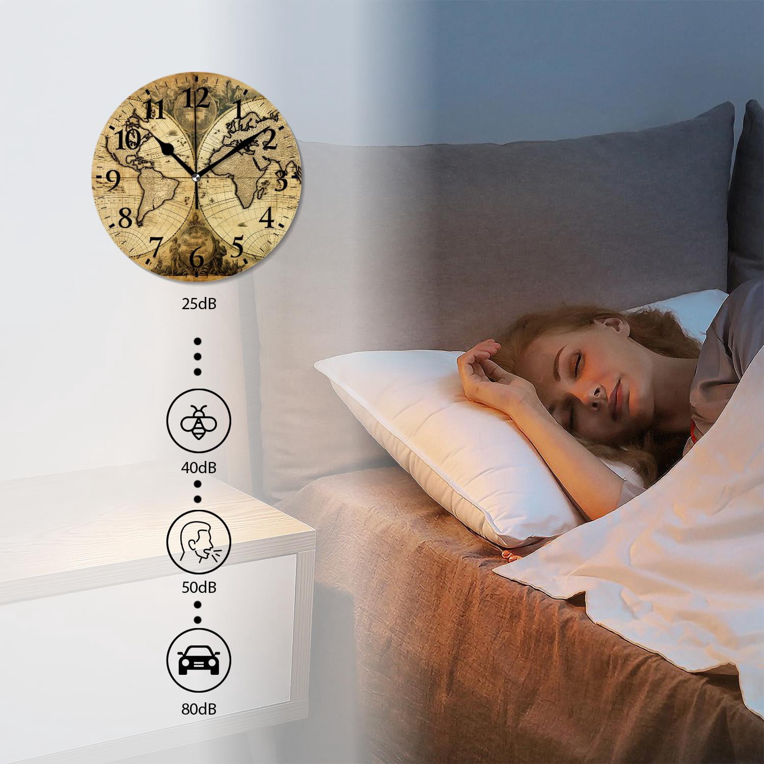12 Inch Wall Clock Battery Operated Silent Clock Decorative for Office, Kitchen, Outdoor, Living Room，Retro World Map