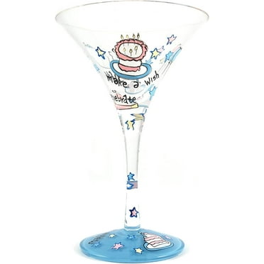 Home Essentials Hand Painted Martini Glass Set of 2 Make a Wish
