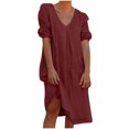 thumbnail image 2 of Liquidation d'Été 2025! Robe Grande Taille pour Femmes, Liquidation d'Été pour Femmes, Combinaison Longue en Coton et Lin à Manches Courtes Col en V, 2 of 5