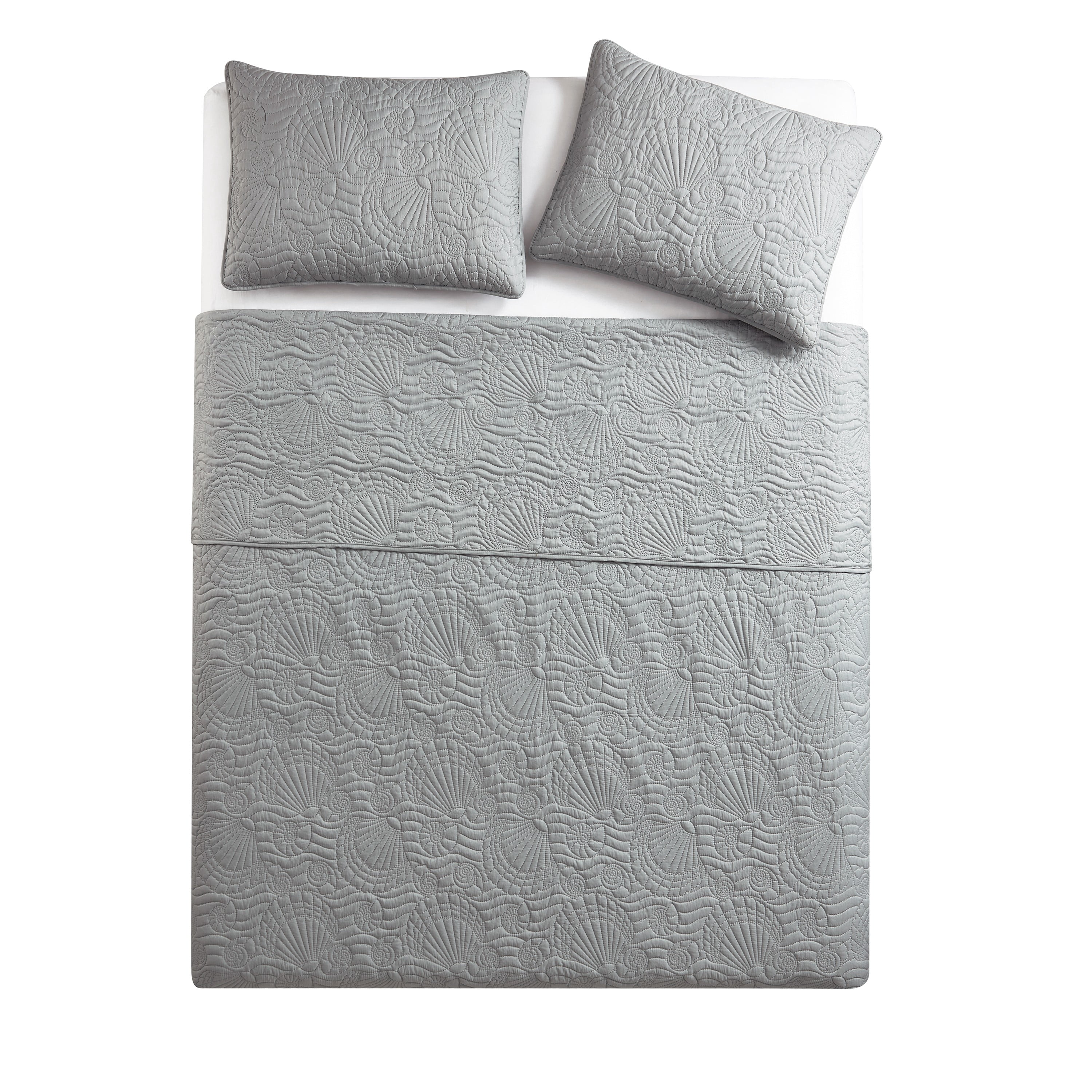 VCNY Home Ocean Coastal 3-Piece Grey Textured Seashell Quilt Set, Full/Queen, Adult, Unisex