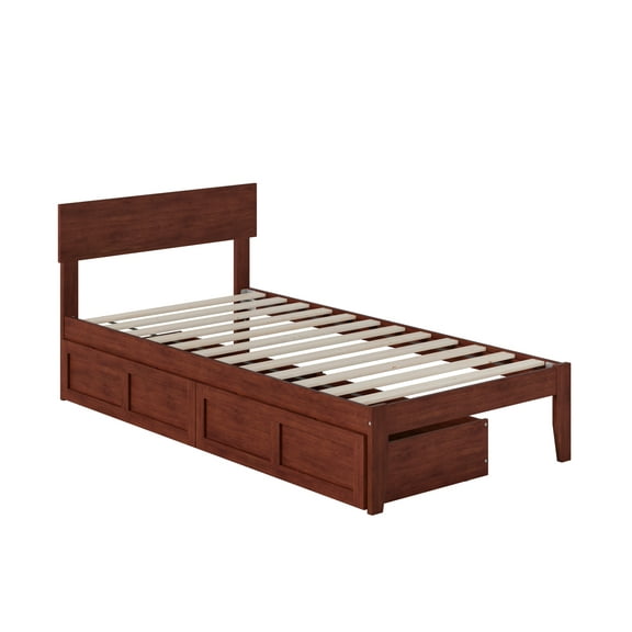 AFI Boston 14" Twin Wood Platform Bed Frame with Set of 2 Storage Drawers, Walnut
