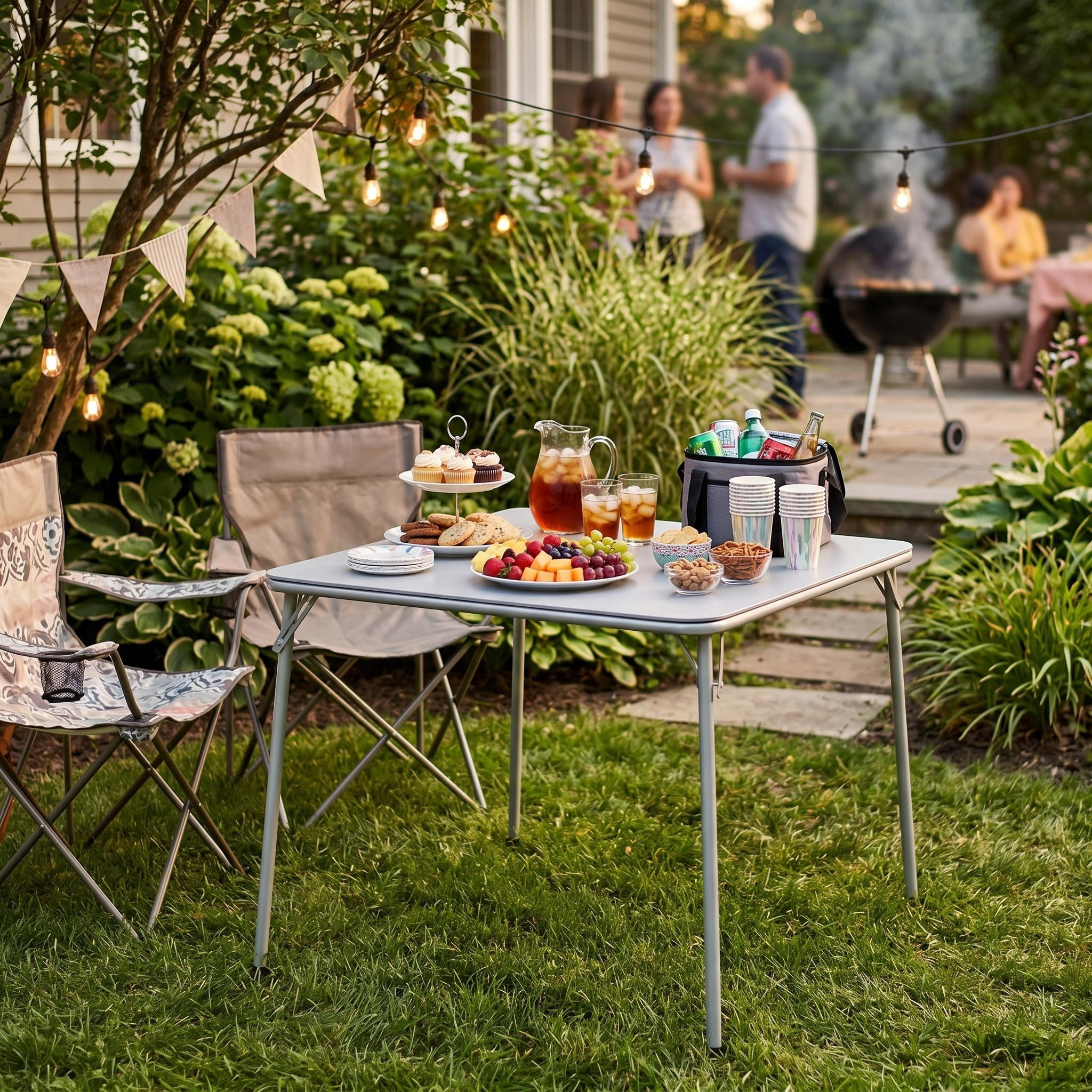 Homy Casa 34" Square Folding Table, Portable Card Table for Dining, Games, Camping, Gray
