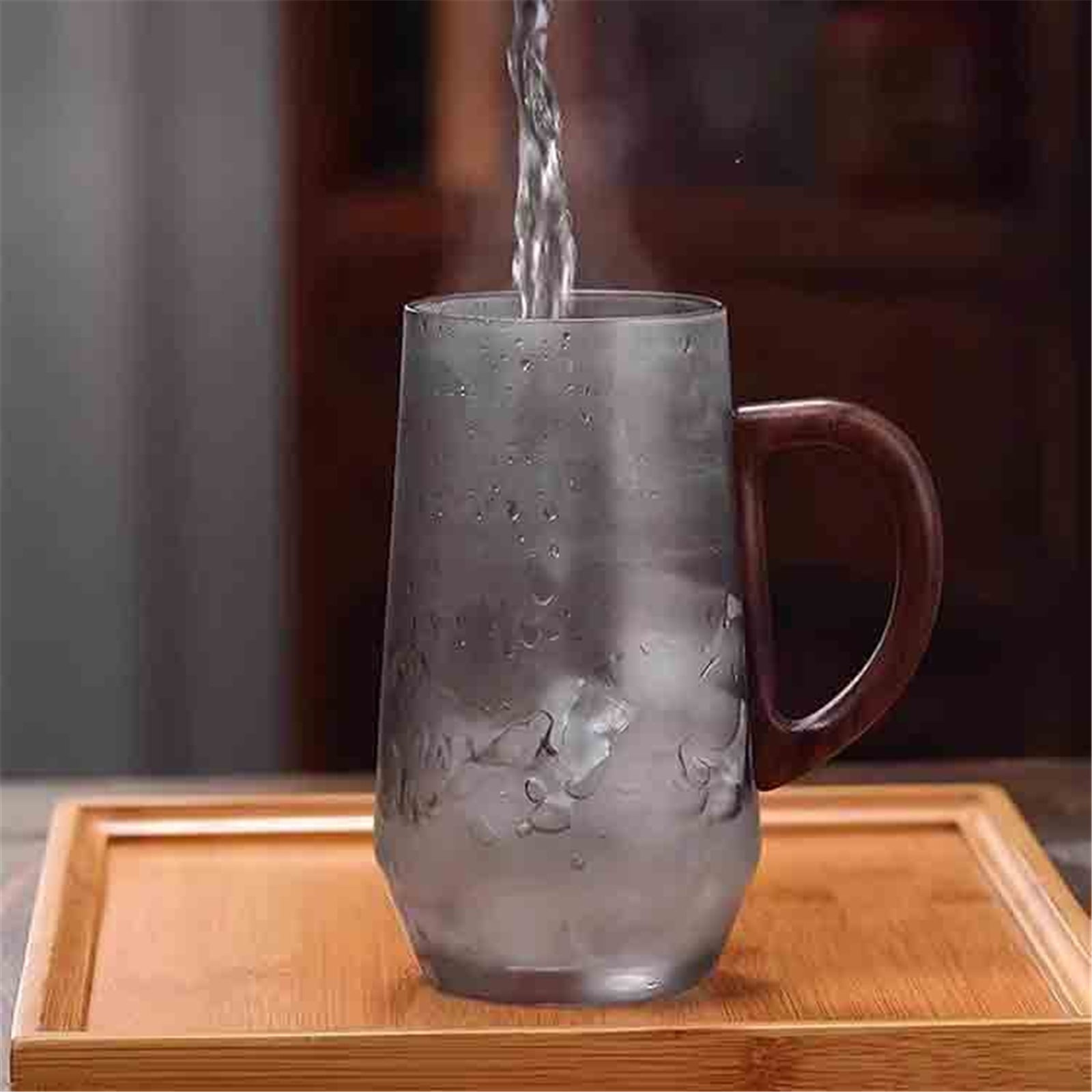 Glass Mug with Wooden Handle, Clear Borosilicate Glass Cup for Tea, Latte, Espresso Coffee and Juice, 17.6oz/500ml
