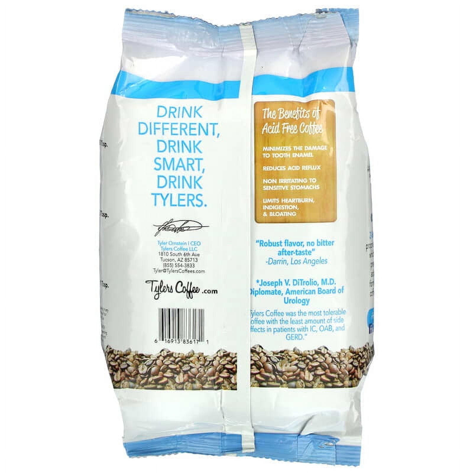 Tylers Coffee 12REGWB 12 oz Bag of Regular Whole Bean Acid-Free Coffee