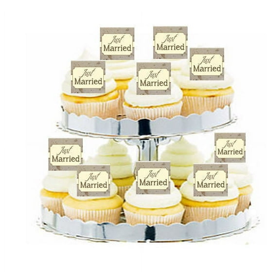 24pk Vintage Chic Just Married Style Edible Cupcake Decoration Topper Picks