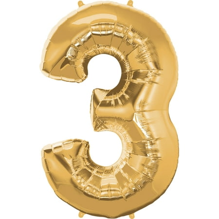 36" Gold Number 3 Foil Balloon, by Way To Celebrate
