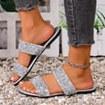 thumbnail image 4 of Beach Flat Sandals for Women, Solid Color Slip-On Style with Sequined Rhinestone Strap, Soft Footbed, Open-Toe Design, Lightweight Sole, Breathable Summer Footwear, 4 of 9