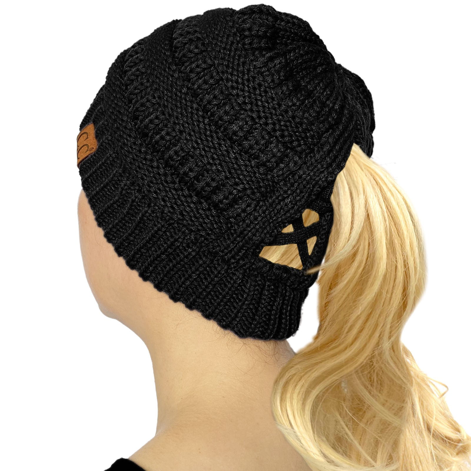 Women BeanieTail Messy Bun Ponytail Skull Knitted Winter Beanie Hat Cap Lot CC