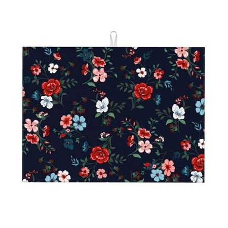 

Dish Drying Mats for Kitchen Counter - vintage rose 18x24in Dish Drying Pad Coffee Mat with Hanging Loop Super Absorbent Kitchen Counter Mat Coffee Bar Accessories