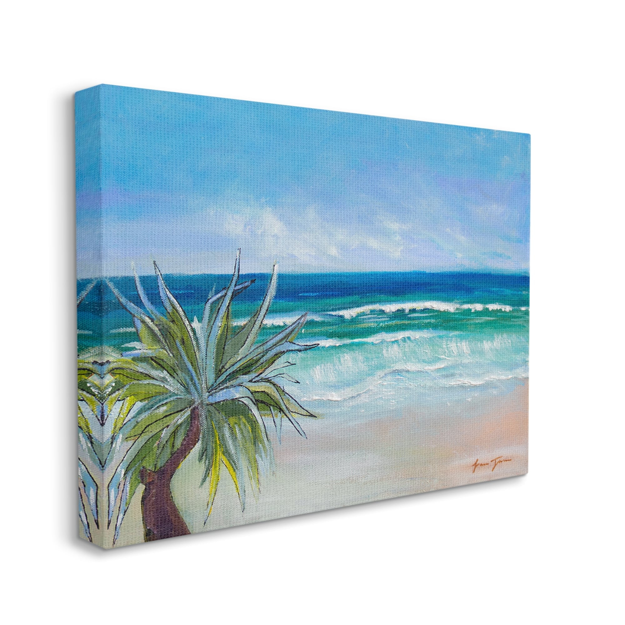 Stupell Industries Incoming Waves Summer Beach Palm Tree Blue Painting, 20 x 16, Design by Lauren Jane