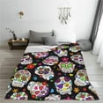 thumbnail image 6 of Day of The Dead Sugar Skull Flannel Fleece Bed Blanket Throw Blanket Lightweight Cozy Plush Blanket for Bedroom Living Rooms Sofa Couch 80"x60", 6 of 6