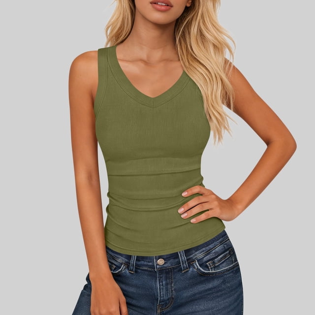 LVHAOGJOB Solid Color Tank for Women V Neck Tops Sleeveless Summer Womens Shirts Workout