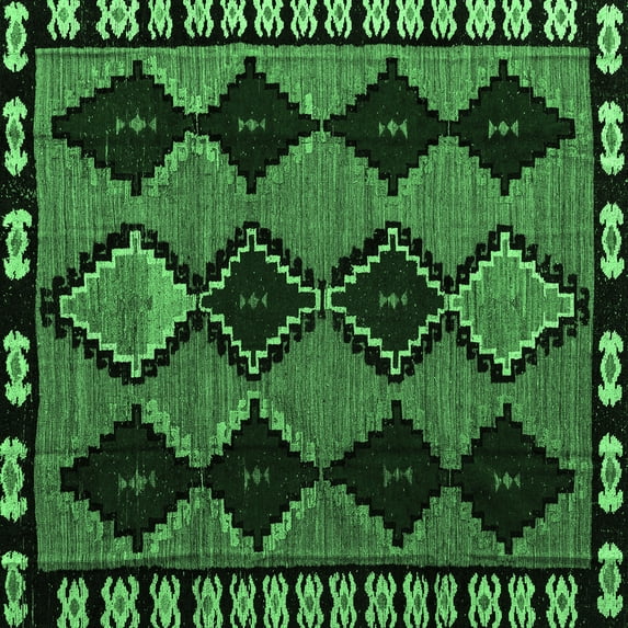 Ahgly Company Indoor Square Abstract Emerald Green Modern Area Rugs, 7' Square