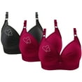 thumbnail image 2 of Diufon 3PCS Bras for Women No Underwire Full Coverage Bra Heart Printed Push up Breathable Bras, 2 of 7