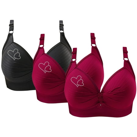 Ndbuld Plus Size Bras for Women Wireless 3PCS Woman s Printing Gathered Together Large Size Daily Bra Underwear No Rims Clearance Sales online Deals XS-4XL 2XL Black