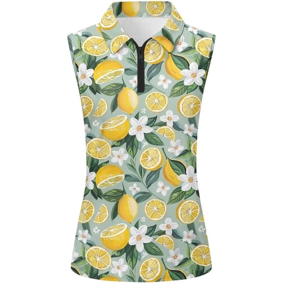 FASHOFT Womens Golf Polo Shirt Tennis Collared Tank Tops Floral Print Quick Dry V Neck Lightweight Summer Sleeveless Shirt Yellow L