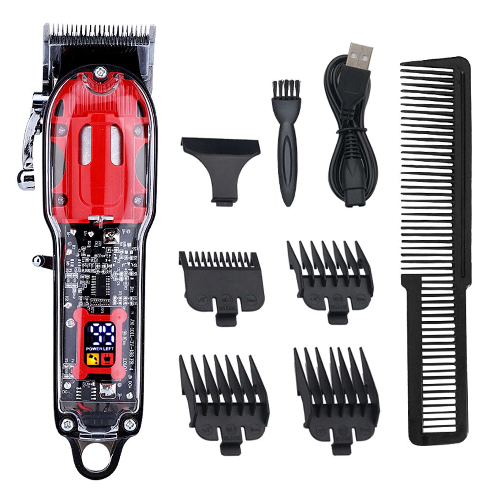 Cortadora de Cabello Profesional con Cuerpo Transparente, Pantalla LCD