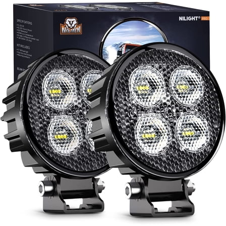 Nilight 2PCS 3Inch Led Pods Round 1500LM Built-in EMC Work Light 90°Flood Beam Angle for Offroad Lights Side Light Rear Back-Up Light for Tractor Truck Motorcycle Boat ATV UTV