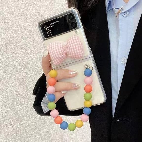 Cute Case for Galaxy Z Flip 3 with Pink Bow, Girls Case Strap Case for Samsung Galaxy Z Flip 3 5G, Luxury Women Case with Bracelet Wristband, Protective Case for Samsung Galaxy Z Flip 3 5G 2021