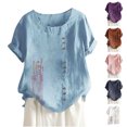 thumbnail image 1 of Fiudx Tops para Mujer Blusa Informal y de Lino con Botones y Manga Corta Estampada para Mujer, 1 of 3