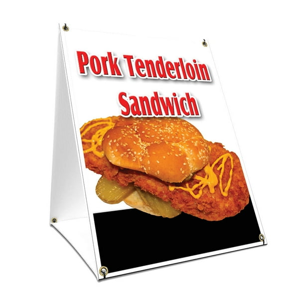 A-frame Sidewalk Pork Tenderloin Sandwich Sign With Graphics On Each Side | 24" X 36" Print Size