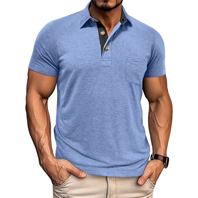 Golf Shirts for Men with Pocket Short Sleeve T-Shirts Mens Casual Solid Color Pullover Button Collared Slim Breathable Athletic Workout Tees Tops