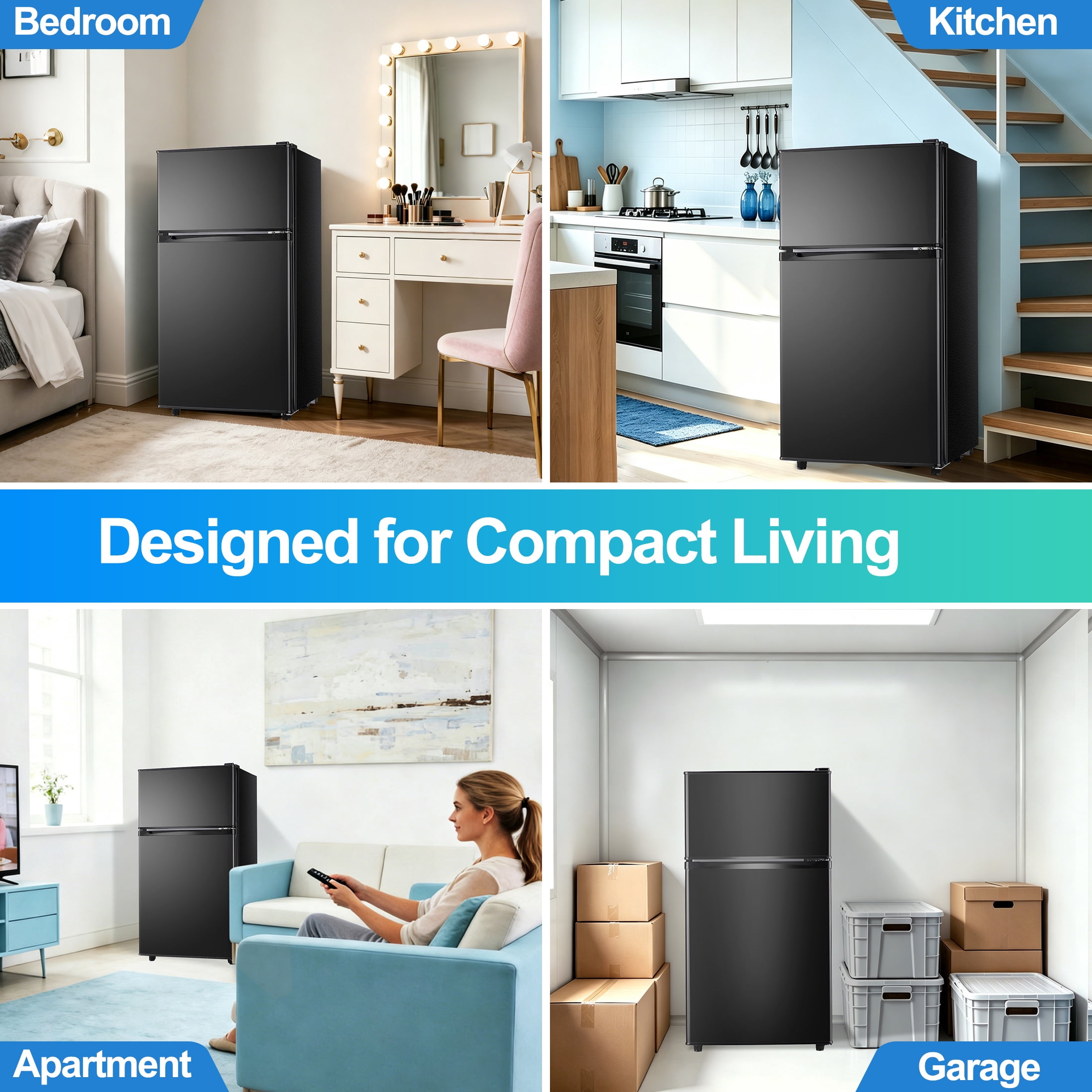 3.5 Cu ft Two Door Mini Fridge with Freezer,Apartment Size Refrigerator,Dark Grey,New