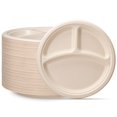 thumbnail image 1 of Comfy Package [10 Inch - 125 Count Heavy-Duty 100% Compostable Plates, 3 Compartment Eco-Friendly, Kraft Disposable Sugarcane Paper Plates - Brown Unbleached, 1 of 4