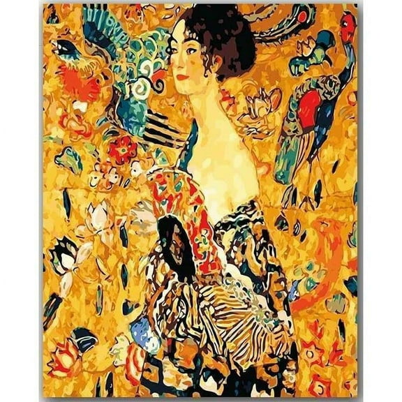 Lady with a Fan - Gustav Klimt - Paint by Number Kit - 16"x20" (40x50cm) - DIY Acrylic Painting Home Decor