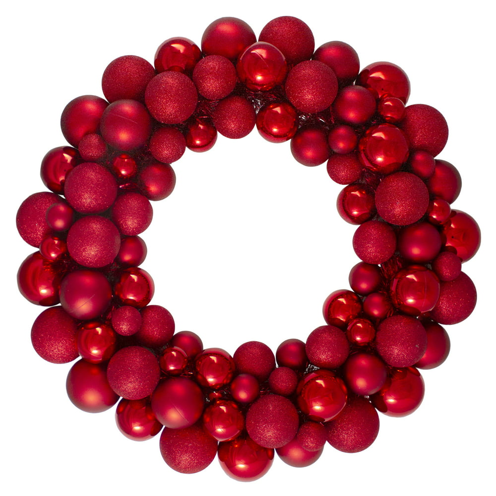 Red Hot 3-Finish Shatterproof Ball Christmas Wreath - 24-Inch, Unlit ...