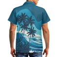 thumbnail image 4 of Garronmavis Couple Outfits Matching Sets Blue Palm Tree Mens Button Down Shirt Beach Tops and Polyester Women's Tank Dress Irregular Hem Midi Sundress with Pocket, 4 of 7