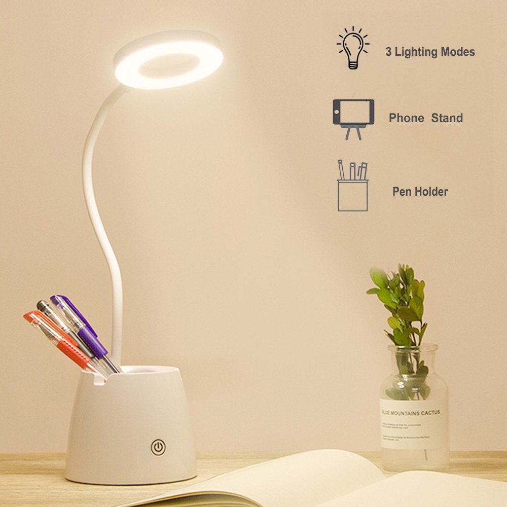 HOTBEST Desk Lamp LED USB Desktop Light With Pen Holder Flexible Touch