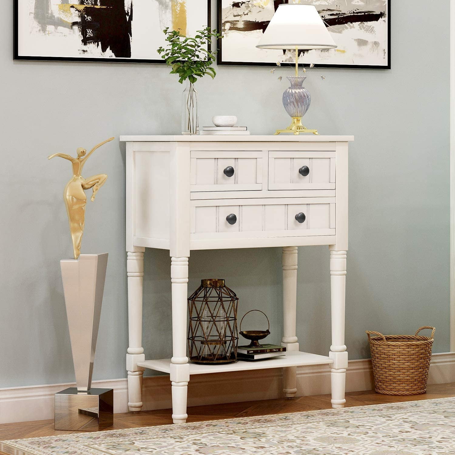 Harper & Bright Designs Narrow Console Table Entryway Table Slim Sofa Table with Three Storage Drawers and Bottom Shelf Wood Side Table for Living Room