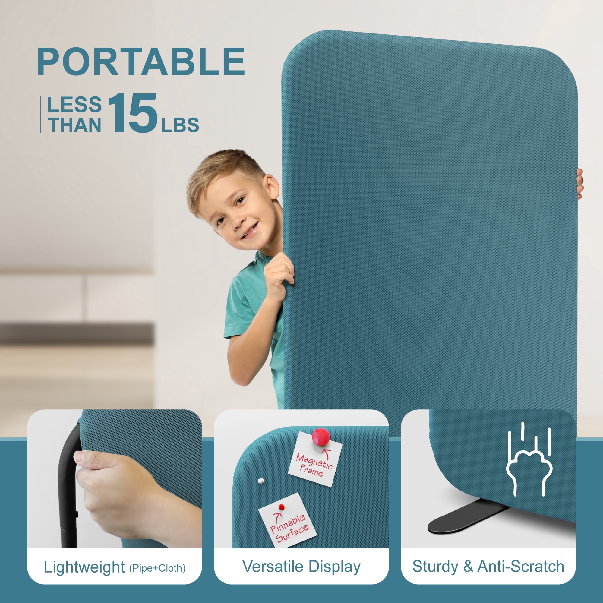 DECOLAB Standing Room Partition, Space Wall Divider Panel Separator, 29"x65", Sapphire