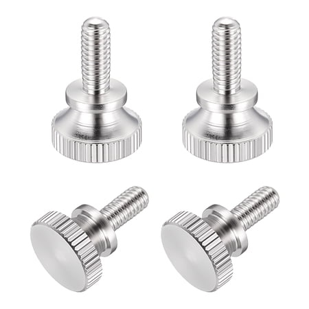 Uxcell 6Pcs M4x10mm Knurled Thumb Screws, 304 Stainless Steel Flat Head Thumb Screws with Shoulder Grip Knobs, Hand Tighten Bolts Fasteners - Machine Mounting Use, Silver