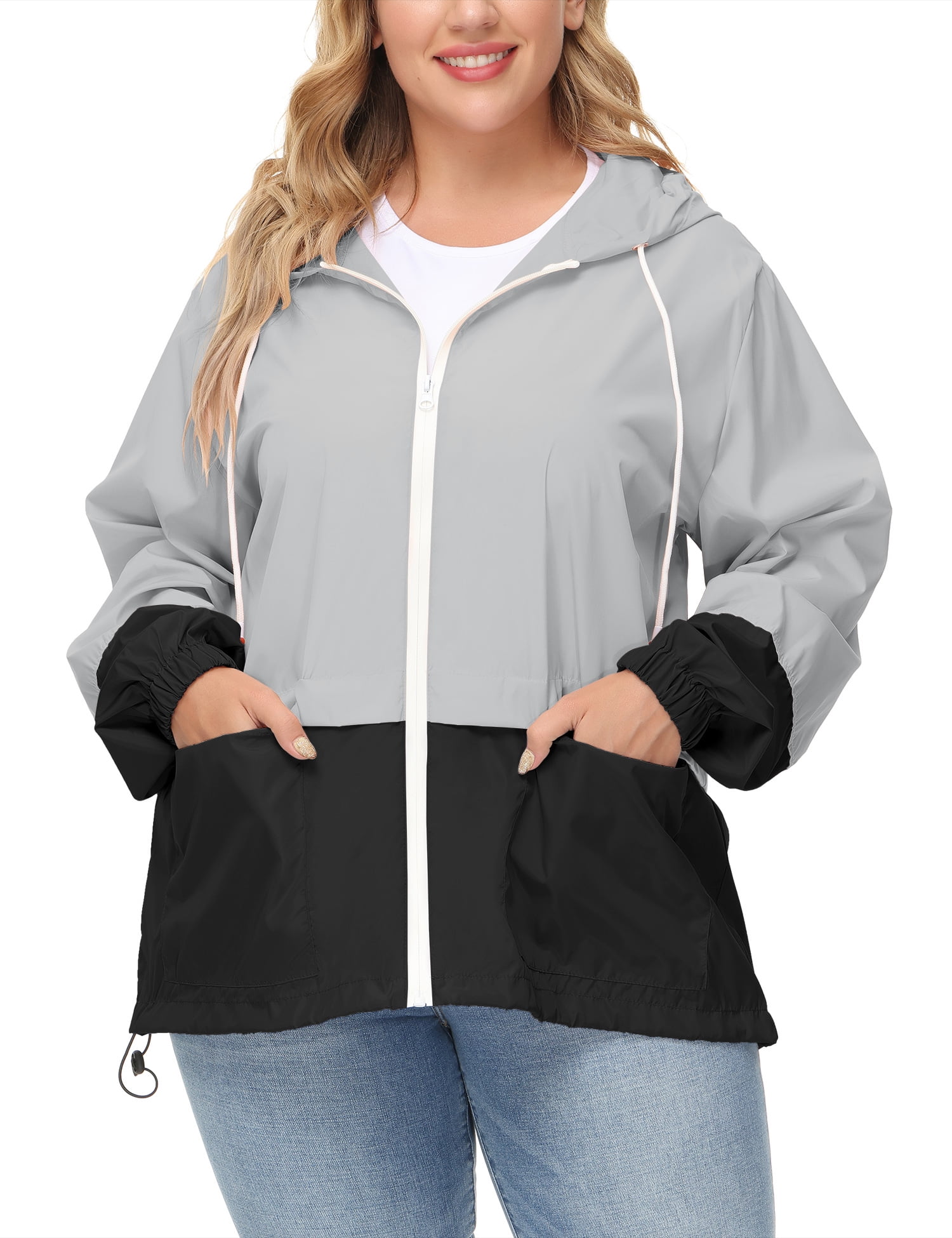 Avoogue Women Plus Size Waterproof Rain Jacket Raincoat Packable ...