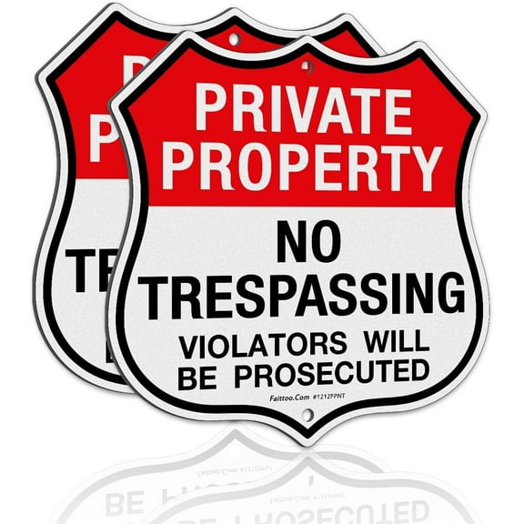 Faittoo Private Property No Trespassing Sign, Violators Will Be Prosecuted, 2-Pack 11.6 x 11.6 Inch Reflective Aluminum Warning Sign