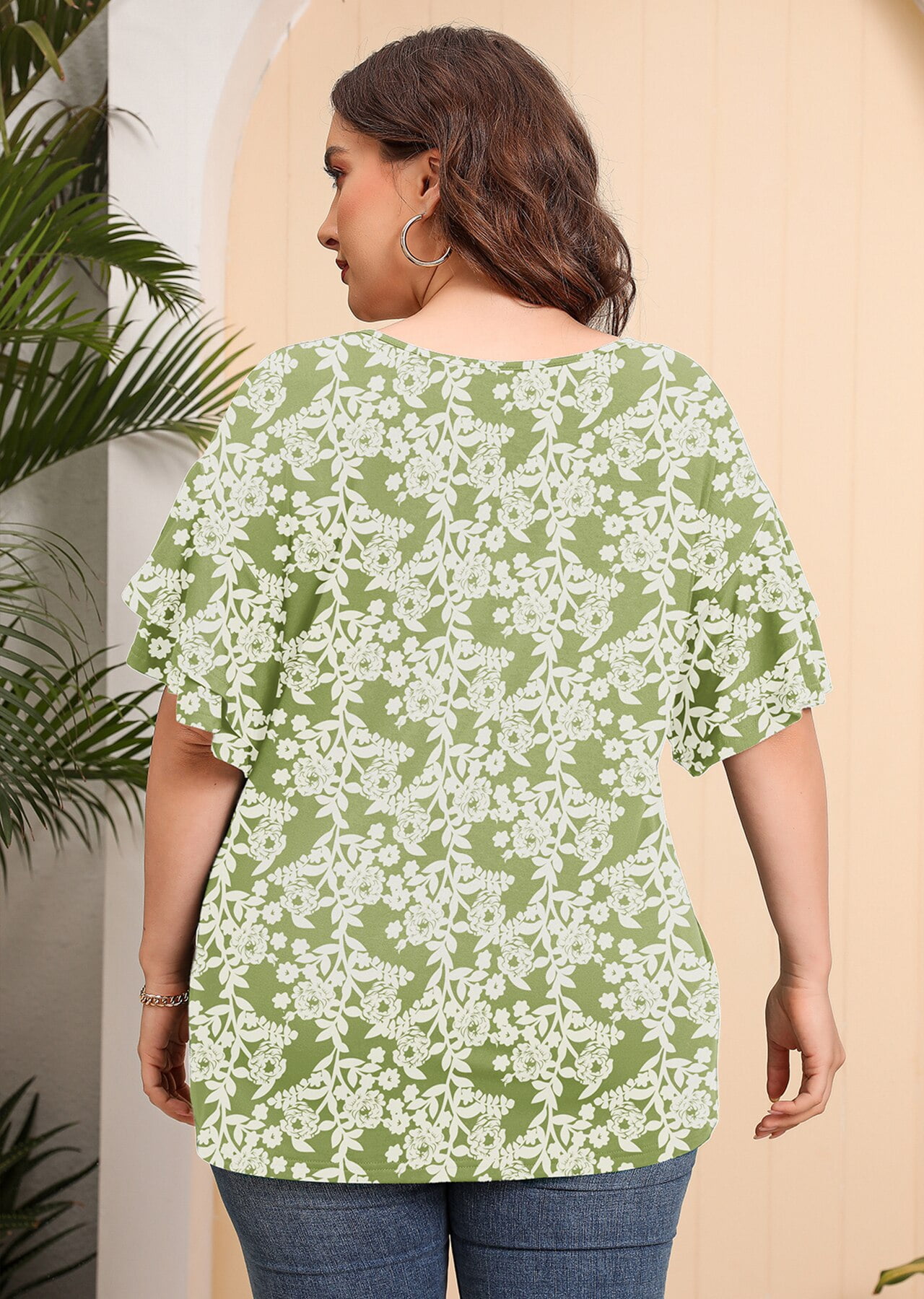 SHOWMALL Plus Size Shirt for Women Dark Green 3X Crewneck Double Ruffle  Short Sleeve Tunic Top Flowy Summer Loose Fitting Clothing