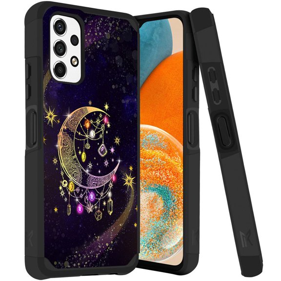 ANJ  Rugged Dual Layered Shockproof Slim Hybrid Case   Tempered Glass Cover Compatible with Samsung Galaxy A23 5G - Crescent Moon 2