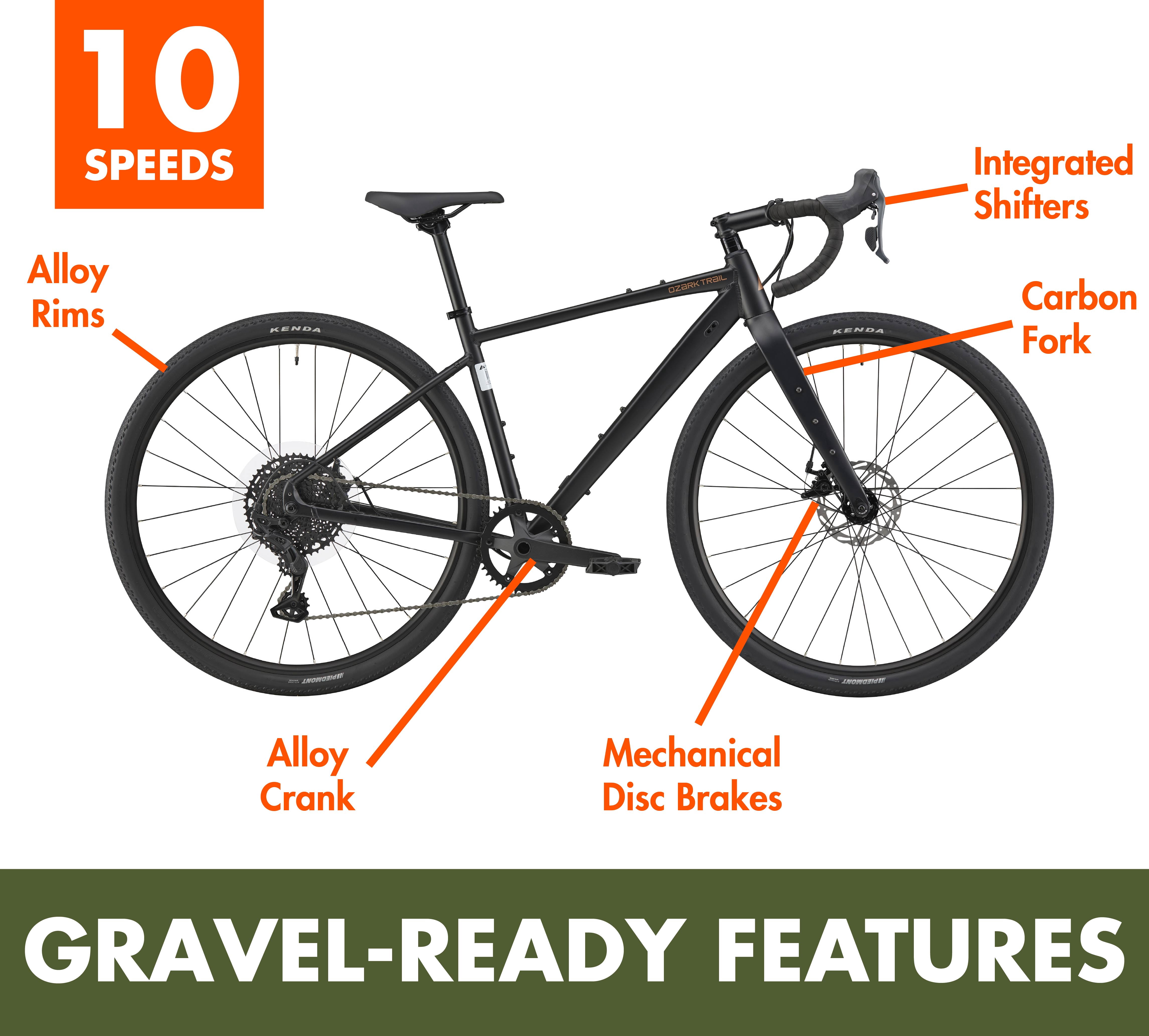 Ozark Trail G.2 Rebel Drop Bar Gravel Bike, 700C Wheels, Small Frame, Fits Riders 5'0" - 5'6", Black, Adult