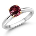 thumbnail image 2 of Gem Stone King 925 Sterling Silver with 10K Yellow Gold Red Rhodolite Garnet Solitaire Engagement Ring for Women (1.00 Cttw, Gemstone January Birthstone, Round 6MM, Available in Size 5, 6, 7, 8, 9), 2 of 4
