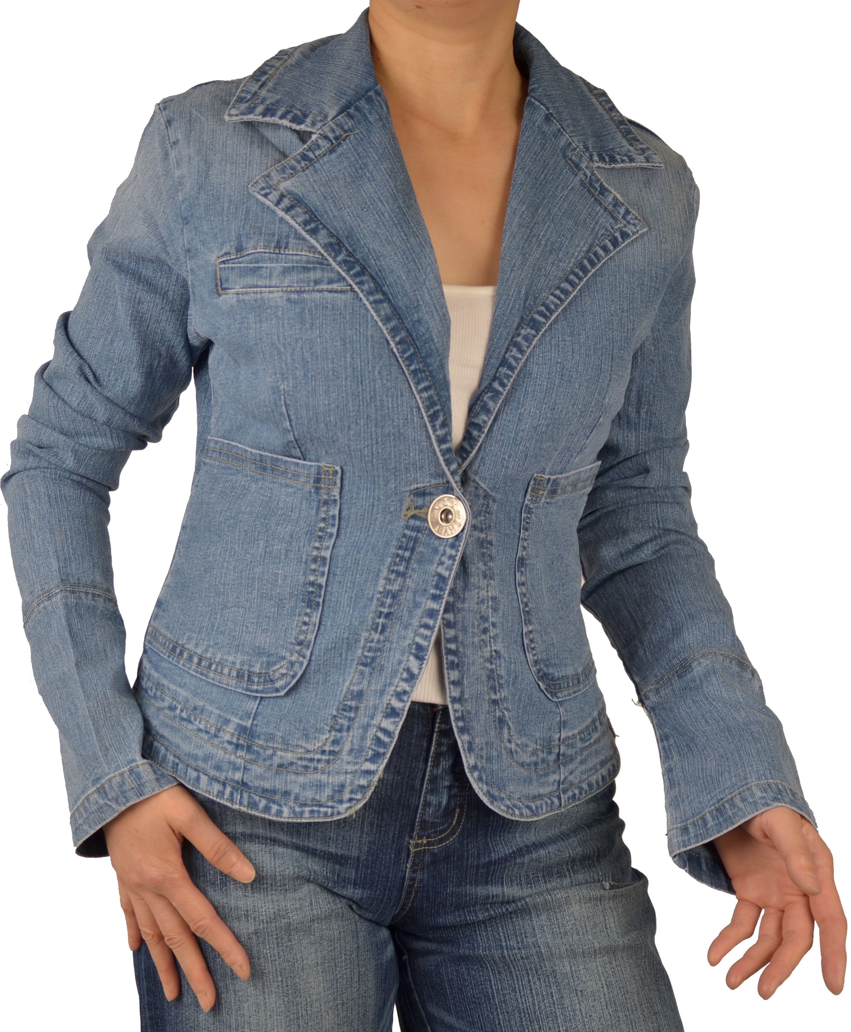Womens Light Blue Color Stretch Denim Jean Blazer LDJ30LUS