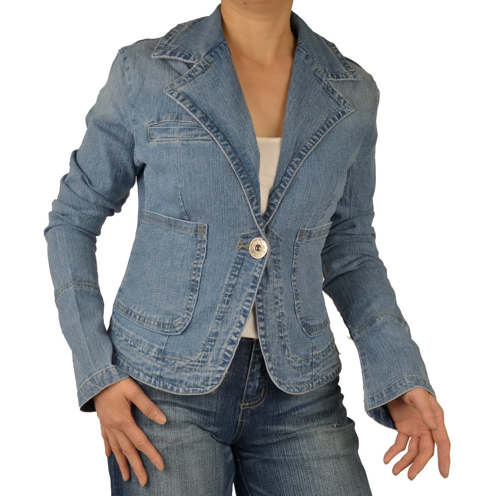 Keep In Touch Womens Light Blue Color Stretch Denim Jean Blazer LDJ30LUS