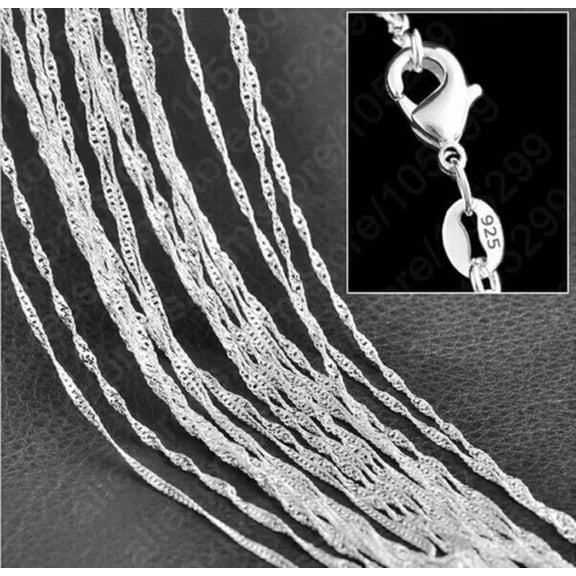 HOOUN Wholesale 5x 2mm Silver Water Wave Chain Necklace Jewelry 16-30inch for Pendant-5Pcs-18"