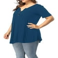 thumbnail image 3 of CHOK Tuniques à Boutons Henley à Col en V pour Femmes Grande Taille, Hauts Décontractés à Manches Courtes, Chemisiers, 3 of 7