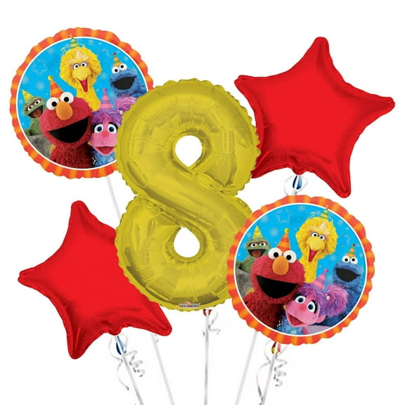 Sesame Street Elmo Balloon Bouquet 8th Birthday 5 pcs - Party Supplies