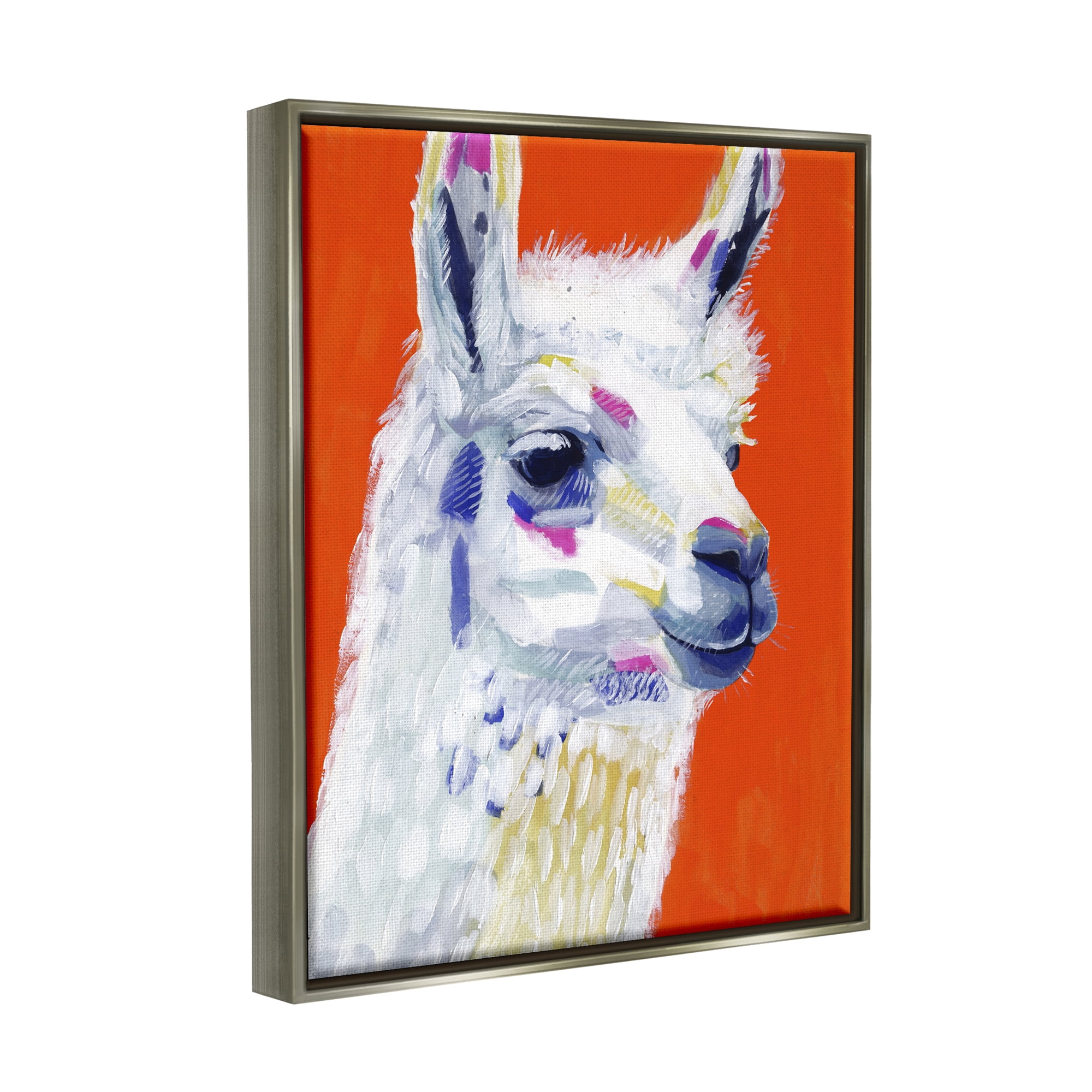 Stupell Industries Modern Llama Red Background Animals & Insects Painting Gray Floater Framed Art Print Wall Art