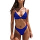 thumbnail image 1 of Conjuntos de bikini Prolriy para mujer, traje de baño liso de dos piezas con realce, acolchado, tankinis, color azul, talla L, 1 of 4