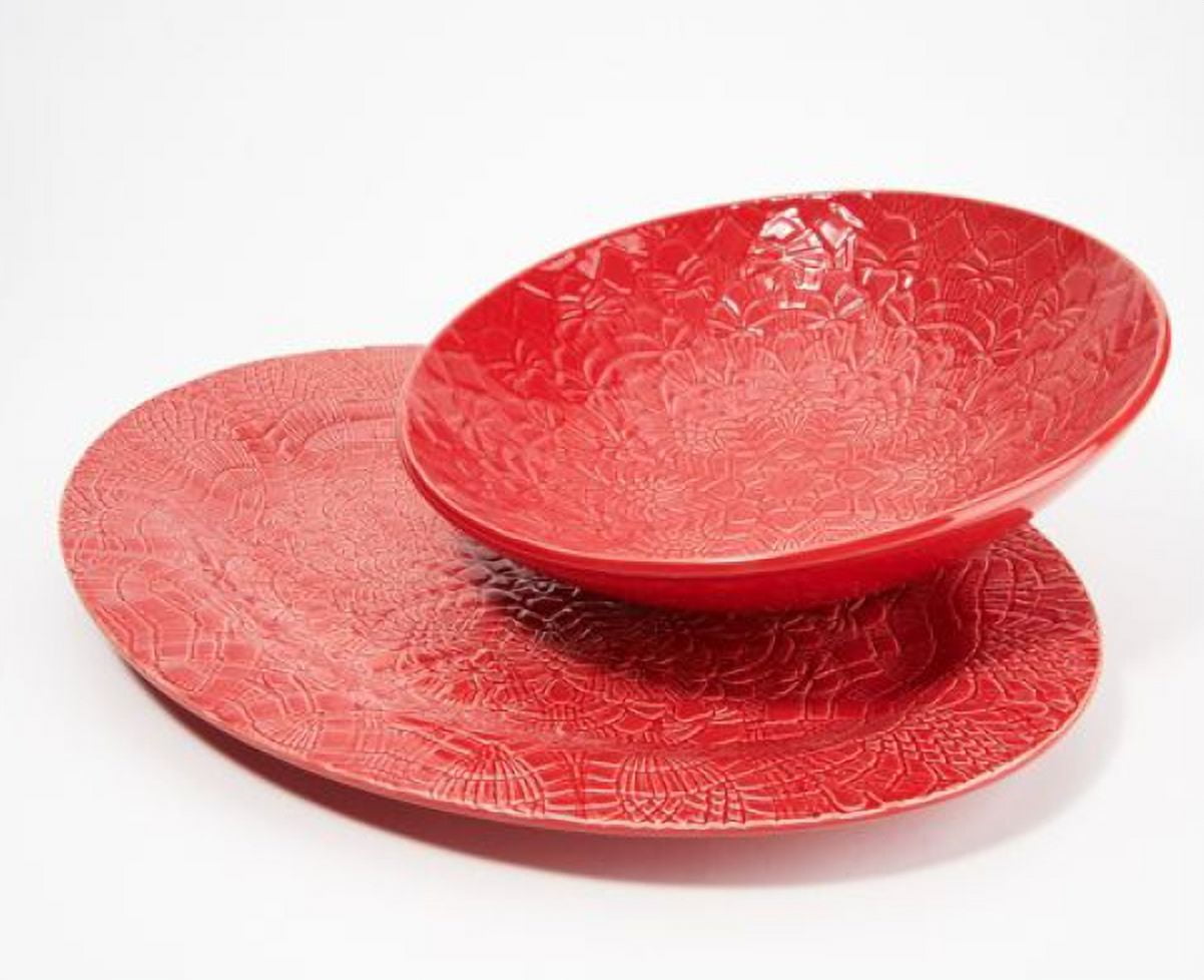 Set of 2 Platter & Serving Bowl Inspired by Camphill Special School Red